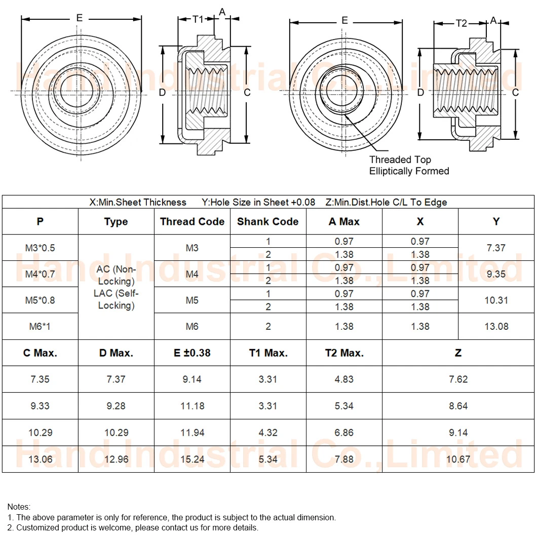 Stainless Steel M3 M4 M5 M6 AC Floating Self Clinching Locking Fasteners